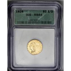 	1926 $2 1/2 MS64 ICG. Brilliant yellow-gold luster wit 1928