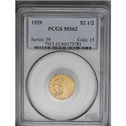	1929 $2 1/2 MS62 PCGS. Pastel reddish-tan and lime-gre 1929
