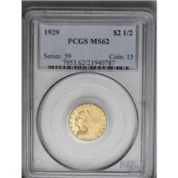 	1929 $2 1/2 MS62 PCGS. Mint-green and apricot toning o 1929