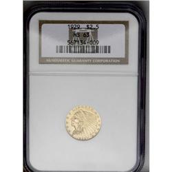 	1929 $2 1/2 MS63 NGC. A frosty Mint State example with 1929