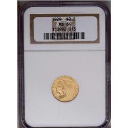 	1929 $2 1/2 MS64 NGC. An extremely bright coin with gr 1929