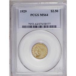 	1929 $2 1/2 MS64 PCGS. Straw-gold surfaces are imbued 1929