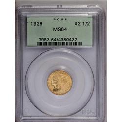	1929 $2 1/2 MS64 PCGS. Well struck with satin luster a 1929