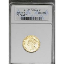 	1854 $3 --Cleaned--ANACS. AU55 Details. A polished and 1854