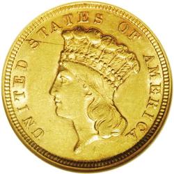 	1854 $3 AU58 NGC. Pleasing, deep reddish-gold surfaces 1854