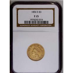 	1856-S $3 Fine 15 NGC. Large S. A circulated but probl 1856-S