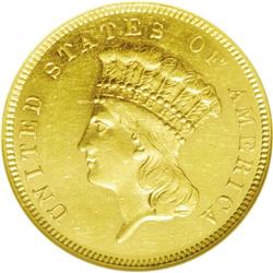 	1856-S $3 AU58 NGC. Medium S. 1856-S