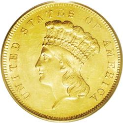 	1857 $3 MS62 PCGS. One of the more available of the ea 1857