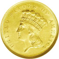 	1857 $3 MS63 NGC. This is a lovely example with light 1857