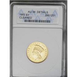 	1863 $3 --Cleaned--ANACS. AU58 Details. All Civil War t 1863
