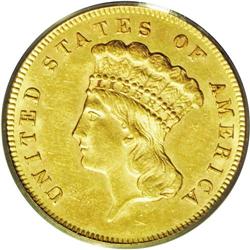 	1864 $3 MS62 PCGS. The 1864 (2,630 business strikes) t 1864