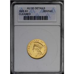 	1865 $3 --Cleaned--ANACS. AU55 Details. A bold but glos 1865