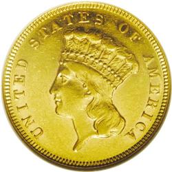 	1871 $3 AU58 NGC. Although attractive AU representativ 1871