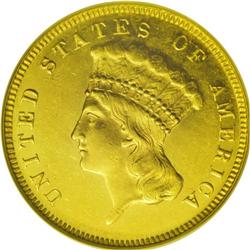 	1873 $3 Closed 3 MS61 NGC. Ex: Browning. The 1873 is a 1873