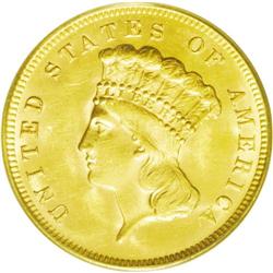 	1878 $3 MS63 PCGS. A frosty yellow-gold example with h 1878