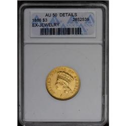 	1886 $3 --Ex-Jewelry--ANACS. AU50 Details. This sharply 1886