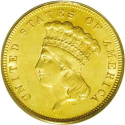 	1889 $3 AU55 PCGS.From The Jackson Hole Collection. 1889