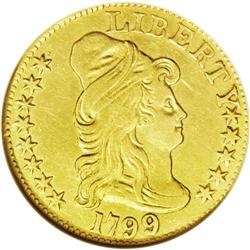 	1799 $5 Large Stars Reverse--Cleaned--ANACS. AU50 Deta 1799