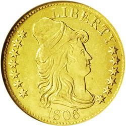 	1806 $5 Round Top 6, 7x6 Stars--Cleaned--ANACS. AU50 D 1806