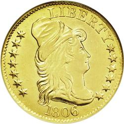 	1806 $5 Round Top 6, 7x6 Stars--Tooled--ANACS. AU53 De 1806