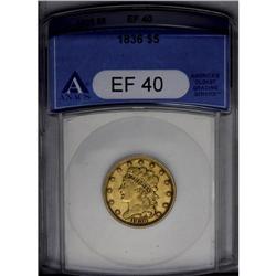 	1836 $5 XF40 ANACS. Second Head, Large Date, Breen-650 1836
