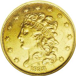 	1838-C $5 --Cleaned--ANACS. XF40 Details. Normal 5. McC 1838-C