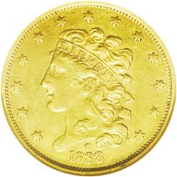 	1838-C $5 AU50 NGC. Breen-6517, Normal 5, Variety 1-A, 1838-C