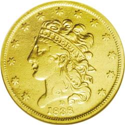 	1838-D $5 --Tooled--ANACS. XF40 Details. Some repair wo 1838-D