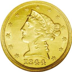 	1844-D $5 MS61 NGC. Not the more often seen Variety 11 1844-D