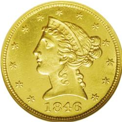 	1846 $5 Large Date MS64 NGC. This is a remarkable exam 1846