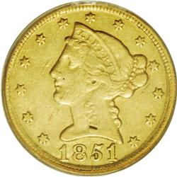	1851-D $5 XF40 PCGS. For accuracy, a large lamination 1851-D