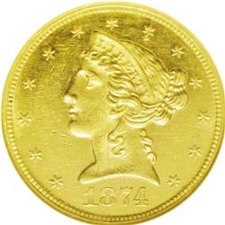 	1874 $5 MS61 Prooflike NGC. This is an elusive coin in 1874