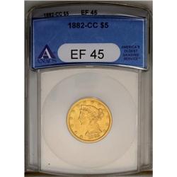 	1882-CC $5 XF45 ANACS. Rich yellow-gold patina is impa 1882-CC