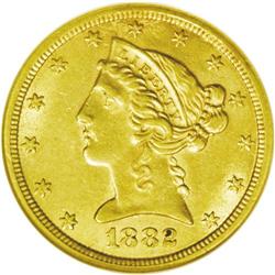 	1882-CC $5 AU58 NGC. One of the more commonly encounte 1882-CC