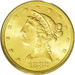 	1882-S $5 MS65 PCGS. With 969,000 pieces struck, the 1 1882-S