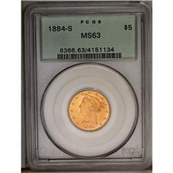 	1884-S $5 MS63 PCGS. Deep peach interiors are framed w 1884-S