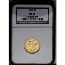 	1885 $5 MS64 NGC. A well preserved, lustrous, and shar 1885