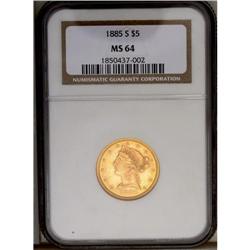 	1885-S $5 MS64 NGC. Deep green, orange, and reddish to 1885-S