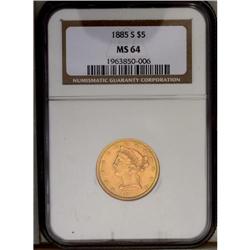 	1885-S $5 MS64 NGC. This is a no-questions near-Gem wi 1885-S