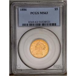 	1886 $5 MS63 PCGS. A frosty Mint State example with hi 1886