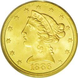 	1886-S $5 MS65 PCGS. Unsurpassable in terms of technic 1886-S