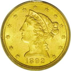 	1892-S $5 MS63 PCGS. The mint luster is complete altho 1892-S