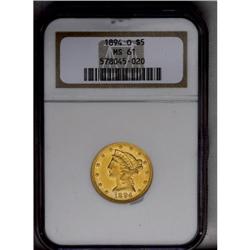 	1894-O $5 MS61 NGC. Apricot-gold surfaces reveal nearl 1894-O
