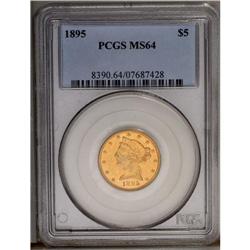 	1895 $5 MS64 PCGS. Lustrous and nicely struck, with at 1895
