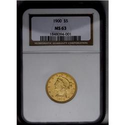 	1900 $5 MS63 NGC. Lustrous and well struck, with attra 1900