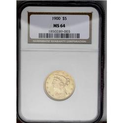 	1900 $5 MS64 NGC. A lustrous and sharply struck Choice 1900