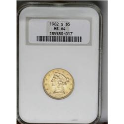 	1902-S $5 MS64 NGC. Flashy apricot-gold luster adorns 1902-S