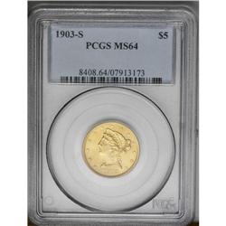 	1903-S $5 MS64 PCGS. A lustrous lemon-gold charmer tha 1903-S