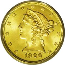 	1906 $5 MS65 PCGS. Breen''s "Closed 6" variety, likely 1906