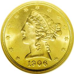 	1906 $5 MS65 NGC. A sharp strike with intense mint fro 1906